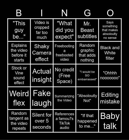 Sssniperwolf Bbbingo Card