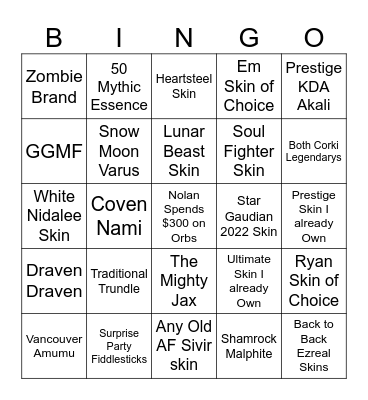 Nolan Orb Opening Bingo Card