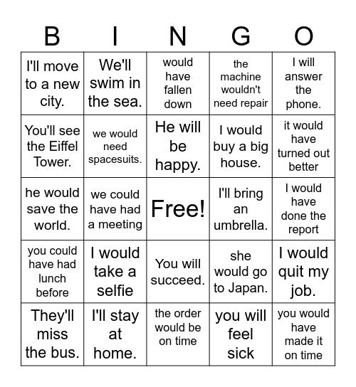 conditional sentences Bingo Card
