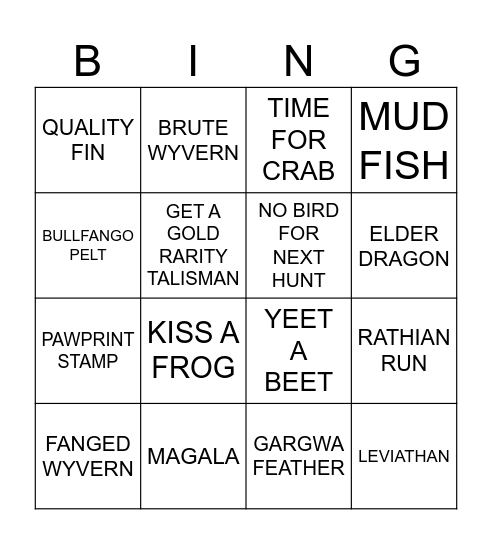 My Selection Bingo Card