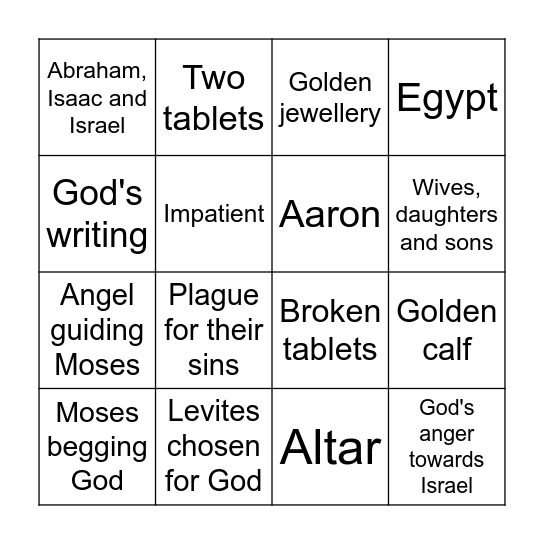 Exodus 32 Bingo! Bingo Card