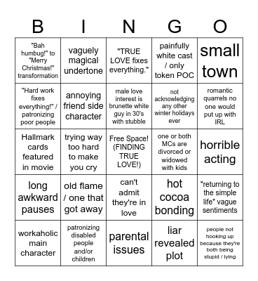 Hallmark Holiday Movie Bingo Card