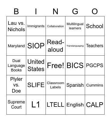 TESOL BINGO Card