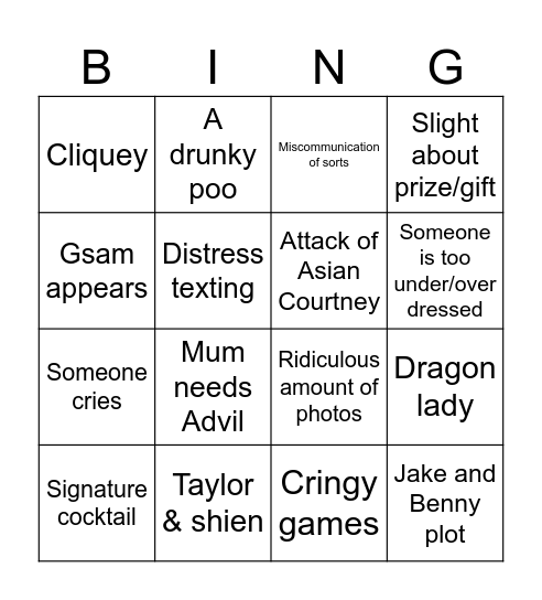 THE WEDDING GAMES Bingo Card