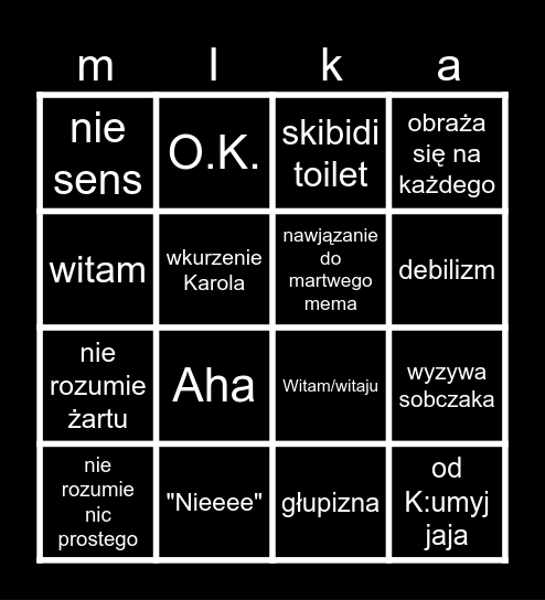 co sobczak dzisiaj odjebie Bingo Card