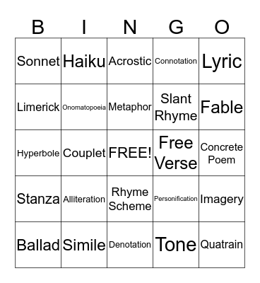 Figurative Lnaguage Bingo Card