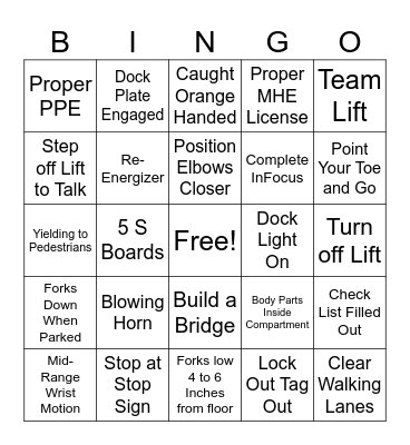 Safety Bingo Card