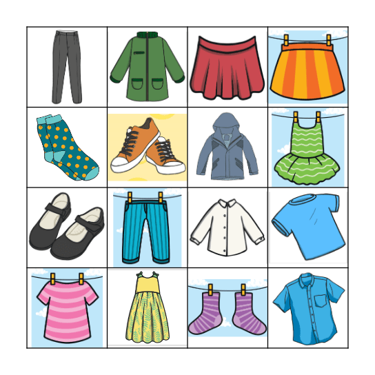 Clothes Bingo Card
