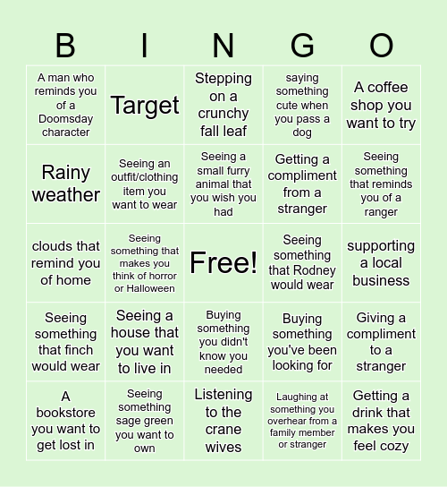 Charlie oout and aboot bingo Card
