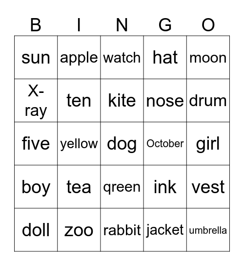 A到Z的賓果遊戲! Bingo Card