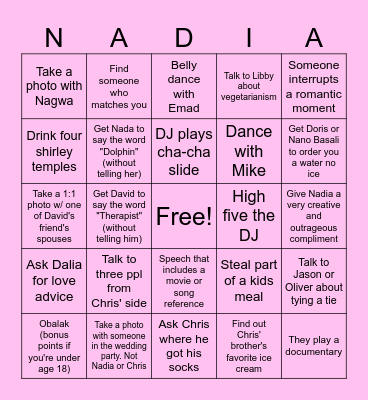 Wedding Hard Mode Bingo Card