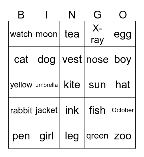 A-Z的賓果遊戲 Bingo Card