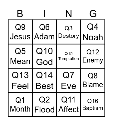 Bible Bingo, Obedience Bingo Card