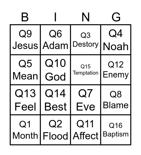 Bible Bingo, Obedience Bingo Card