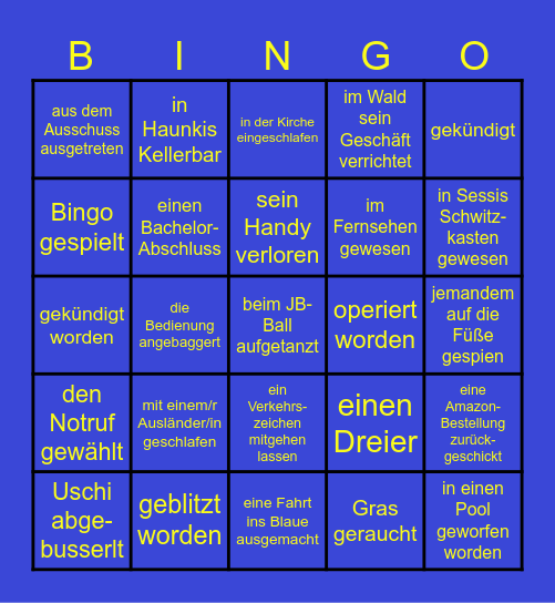 Wer hat/ist schon mal ... Bingo Card