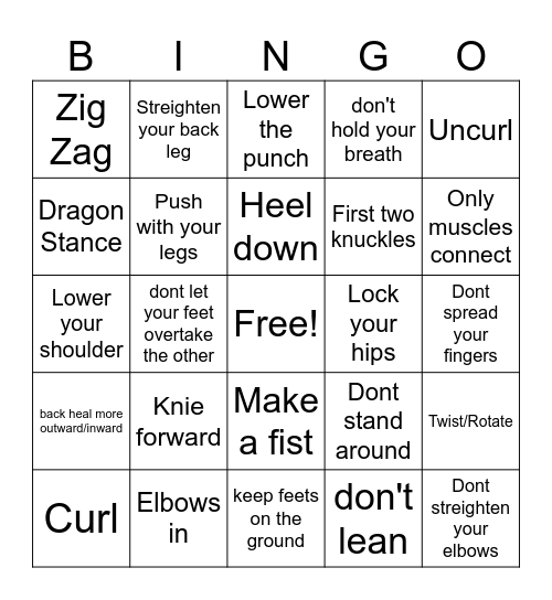 Kung Fu Bingo Michael Edition Bingo Card