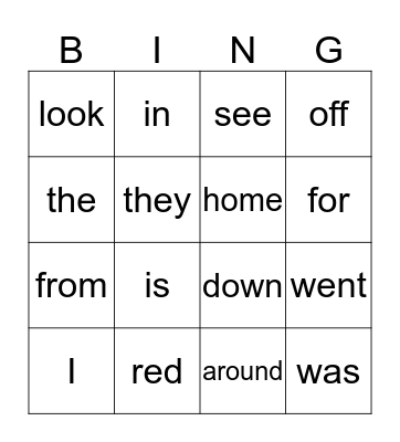 SIGHT WORD BINGO  Bingo Card
