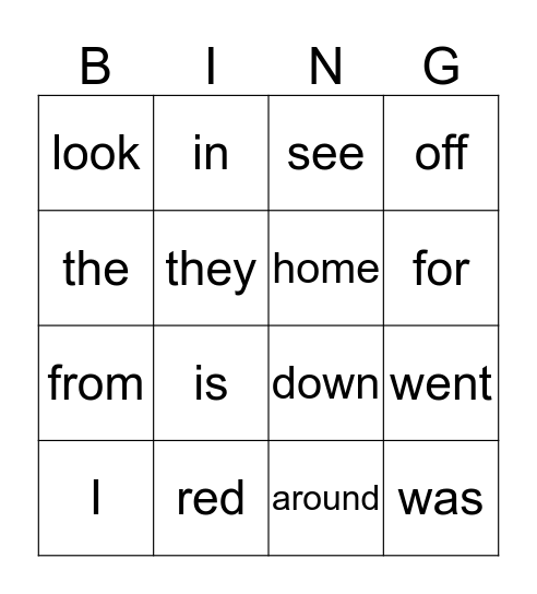 SIGHT WORD BINGO  Bingo Card