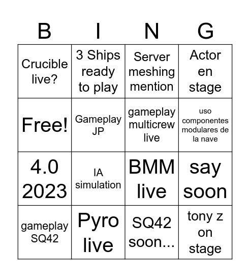 SC Bingo Card