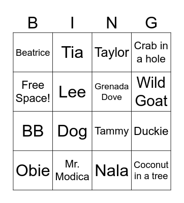 Campus Cat Bingo Card