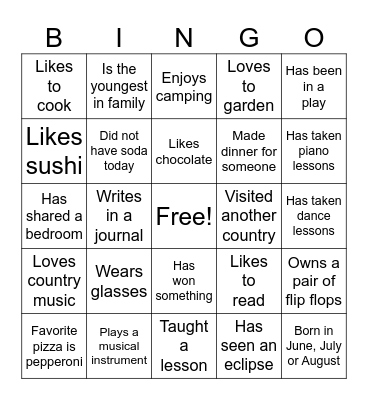 Get to Know You Bingo Card