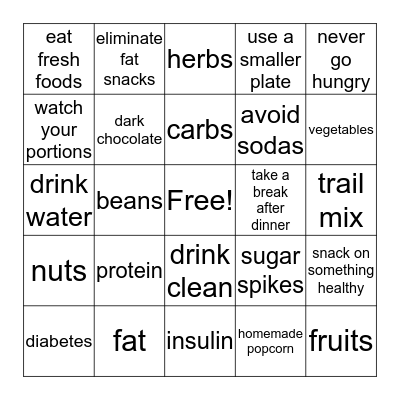 Diabetics Bingo Card