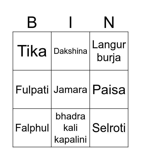 Happy Dashain Bingo Card