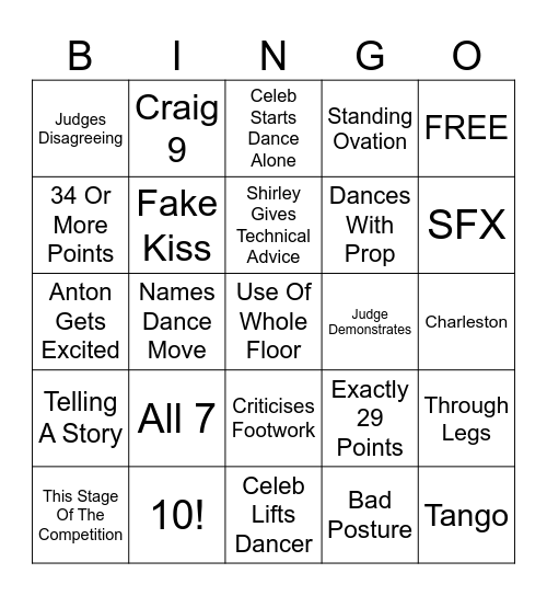 Strictly Nathan And Claire Bingo Card