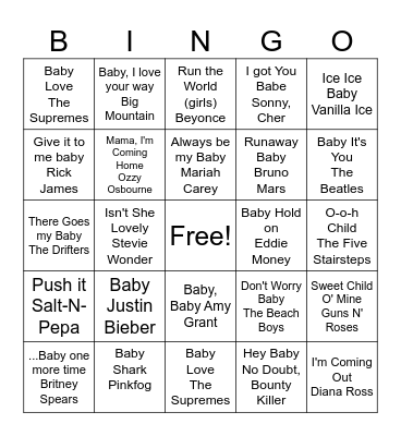 Musical Baby Bingo Card