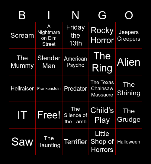 Horror Movie Bingo Card