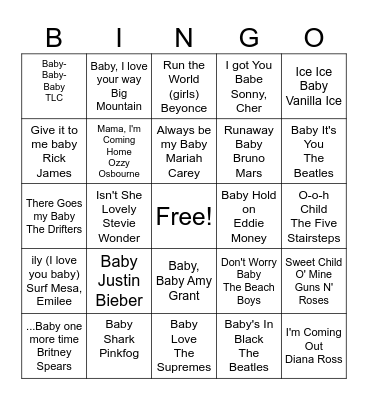 Musical Baby Bingo Card