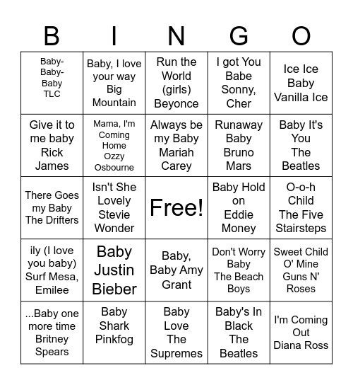 Musical Baby Bingo Card