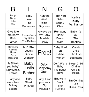 Musical Baby Bingo Card