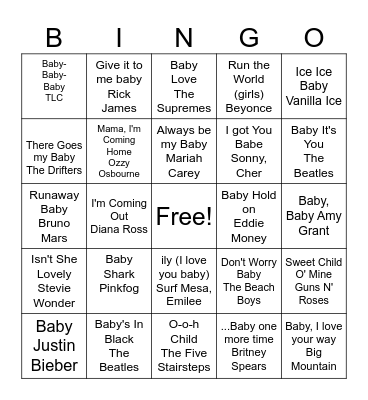 Musical Baby Bingo Card