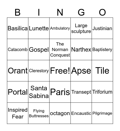 Early Christian/Byzantine/Medieval/Romanesque/Gothic Art Bingo Card