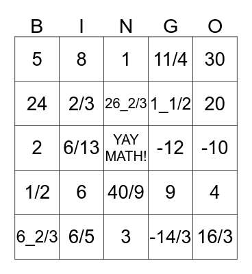 Fraction Busters  Bingo Card