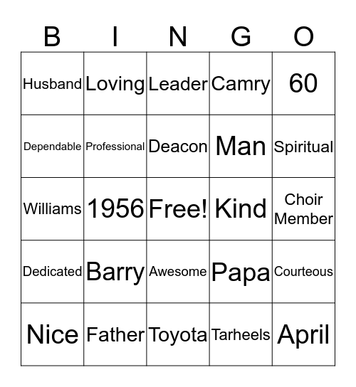 Barry Bingo Card