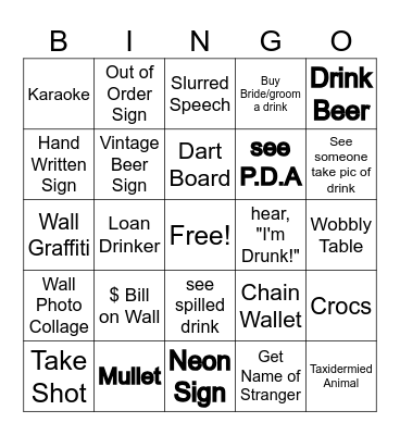 Bar Bingo Card