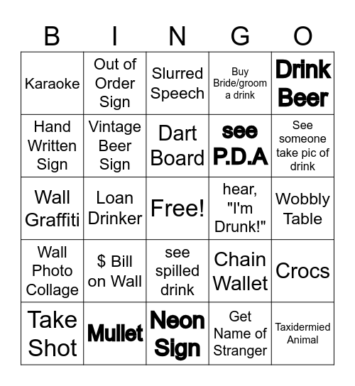 Bar Bingo Card