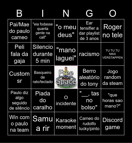 Call do Caixote Bingo Card