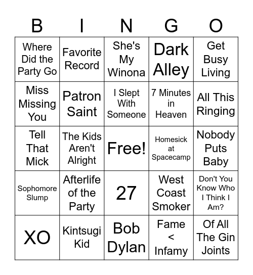 Europe Tourdust Bingo Card