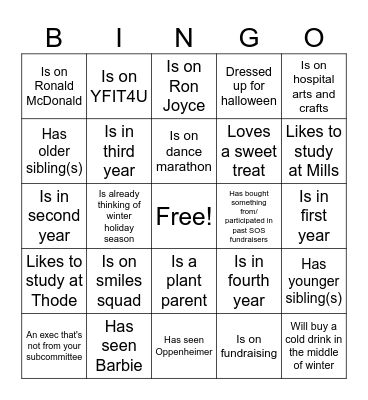 SOS Social Bingo! Bingo Card