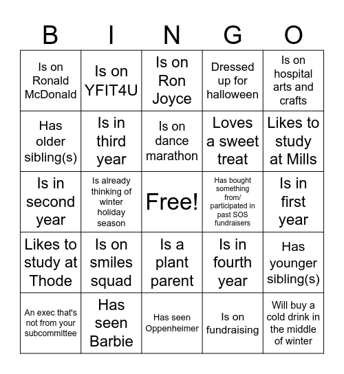 SOS Social Bingo! Bingo Card