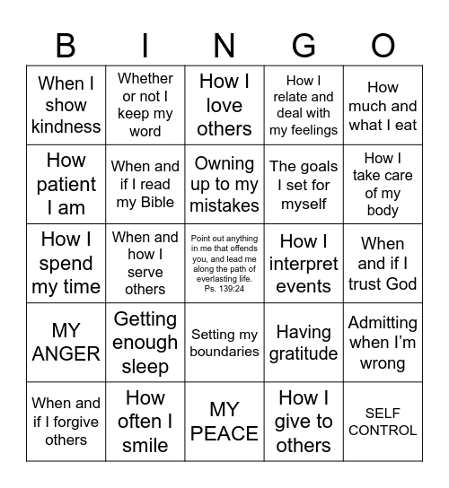 Things I can control Bingo Card