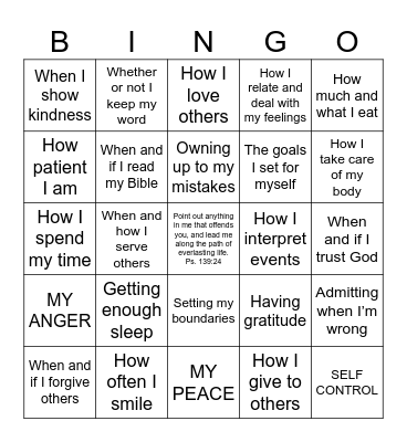 Things I can control Bingo Card