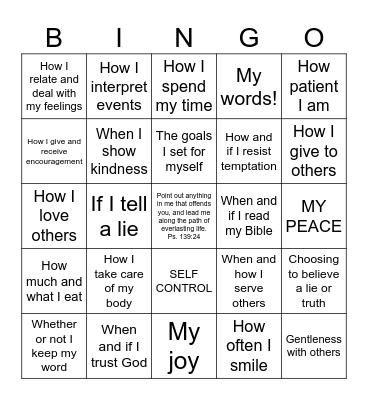 Things I can control Bingo Card