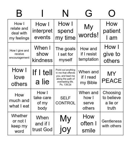Things I can control Bingo Card