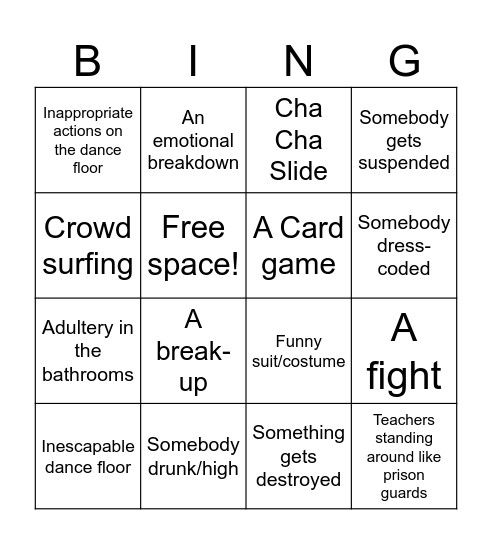 Homecoming bingo Card