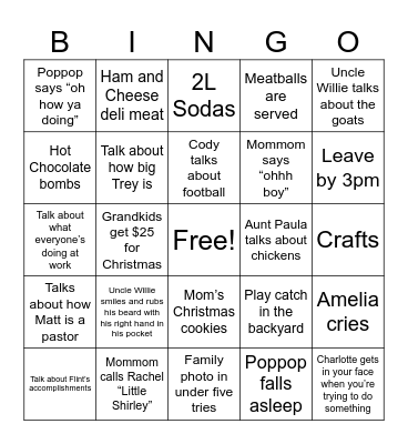Gray Family Christmas Bingo Card