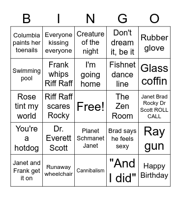 Rocky Horror Picture Show Act 2 Bingo Card